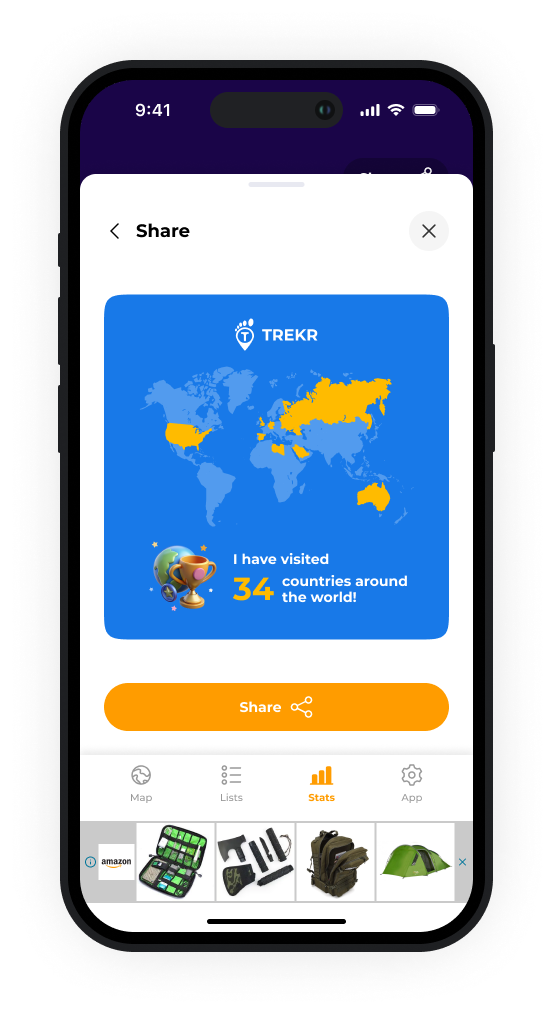 Trekr UN and Travelers Century Club country list selection