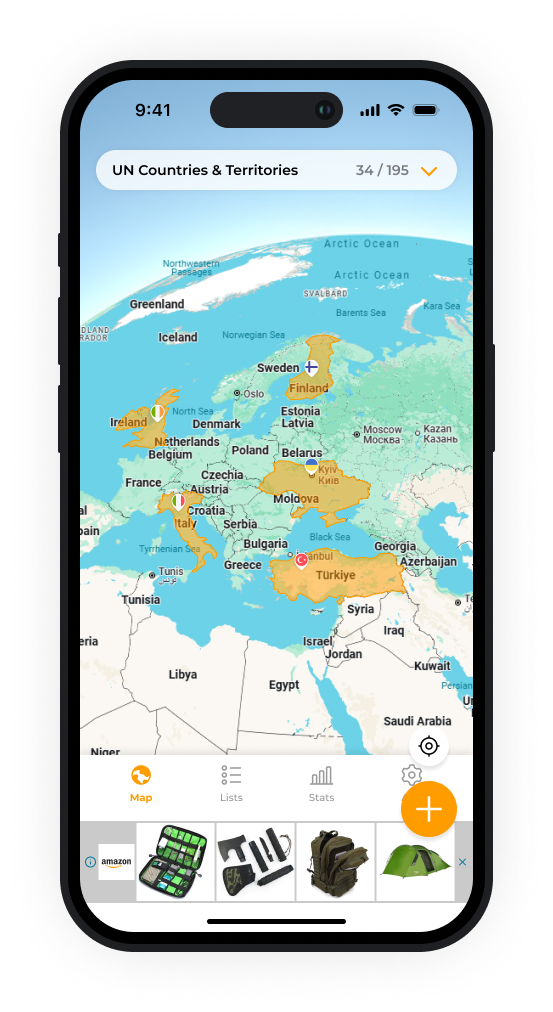 Trekr shareable travel progress card with countries visited
